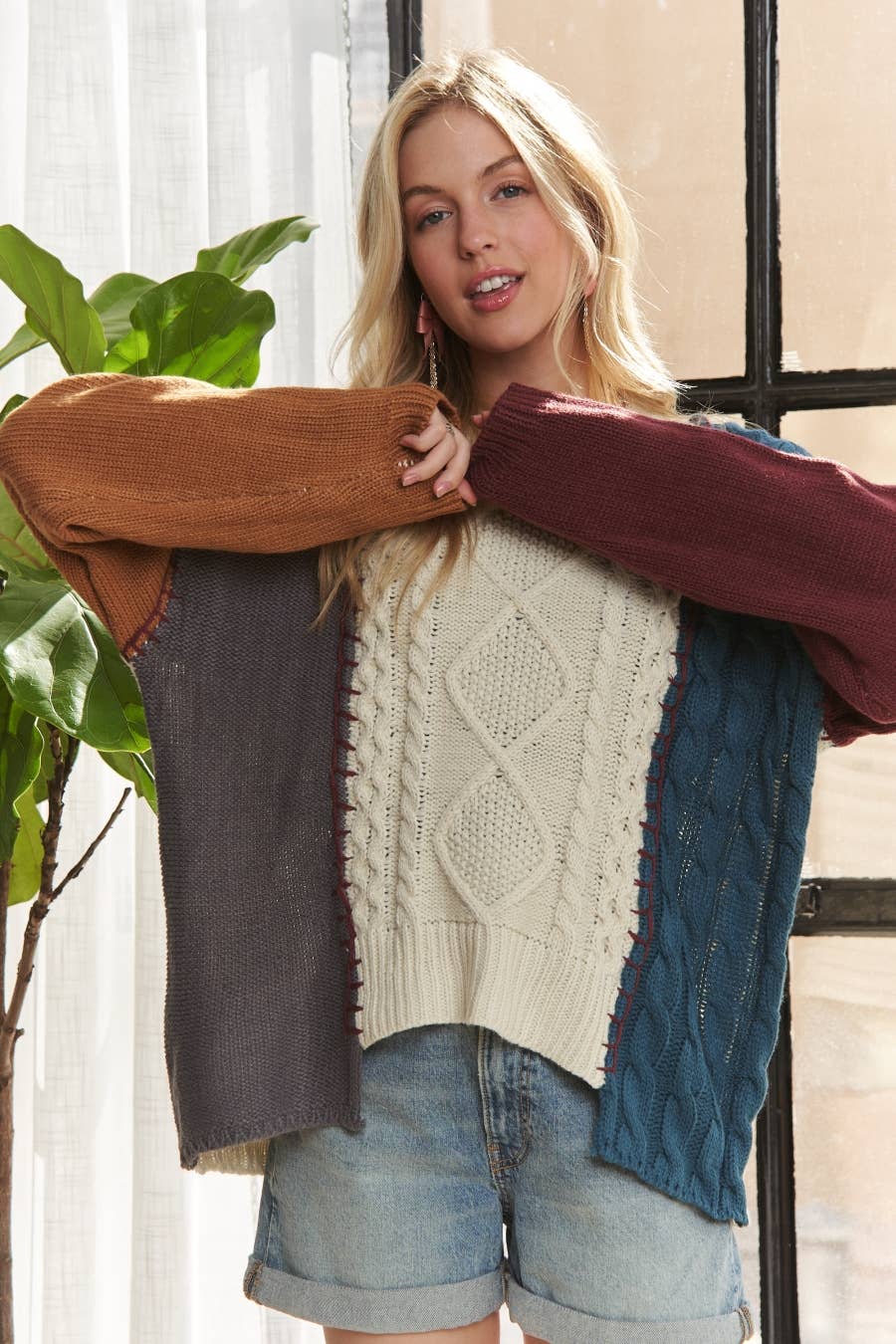 The Sawyer Patchwork Cable Knit Sweater – Rustic Multi