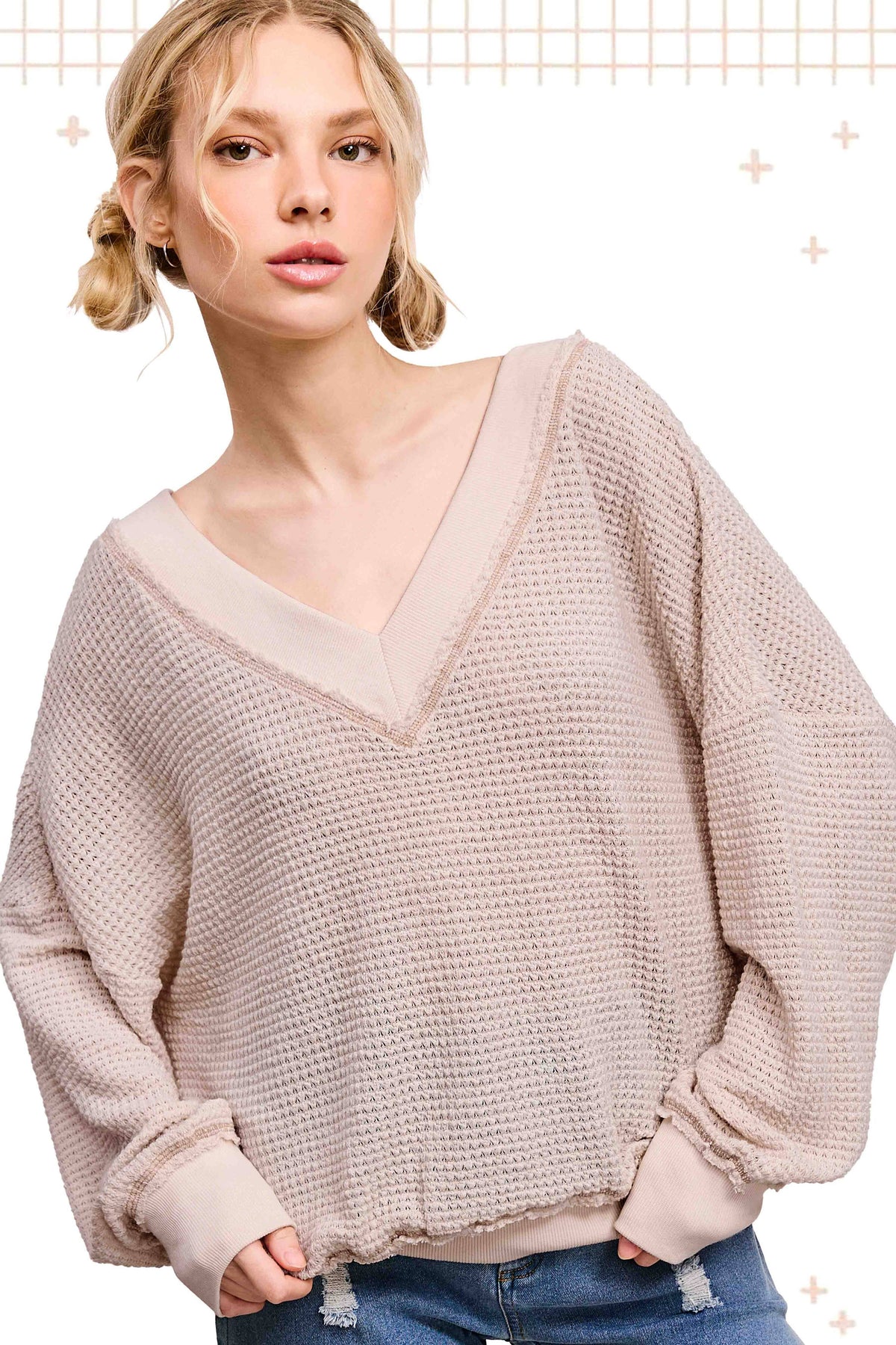 Ember V-Neck Waffle Knit Top – Ash, Charcoal, Soy Latte, Tomato