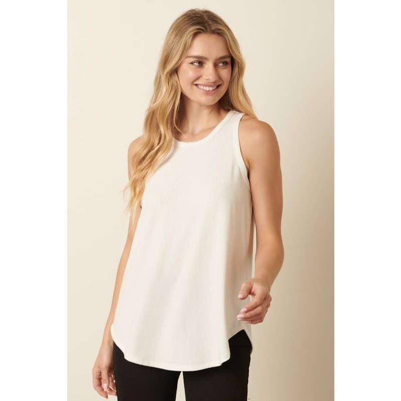 The Rylie  Ribbed Tank – Curved Hem Sleeveless Knit