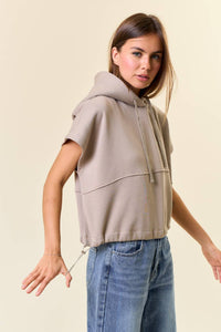 Blaire Oversized Cropped Sleeveless Hoodie – Fleece Drawstring Hem