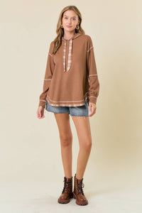 The Oakley Plaid Trim Waffle Hoodie – Chestnu