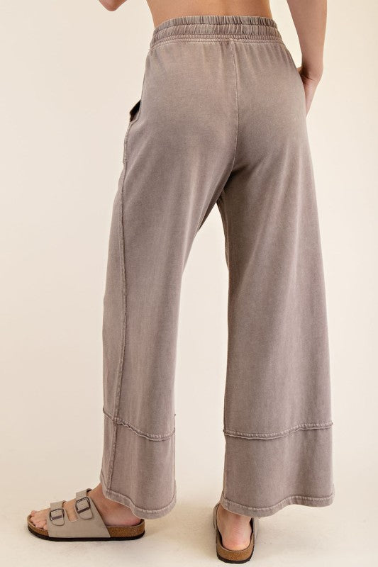 The Marlowe Cropped Mineral Wash Pants – Wide Leg Cotton Lounge Bottoms