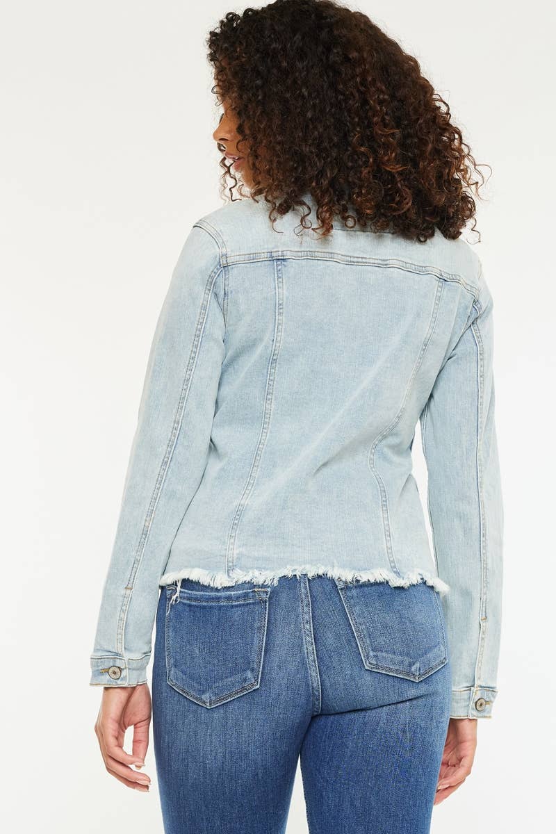 The Dawson Frayed Hem Denim Jacket – Light Wash Comfort Stretch