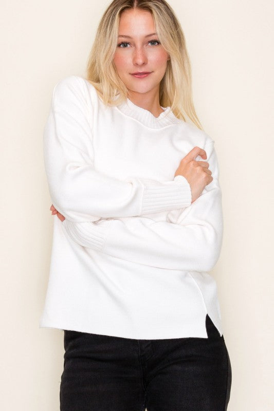 The Blair Mock Neck Heavy Knit Sweater – Cream Winter Pullover