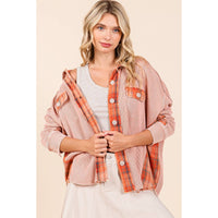 The Jolene Plaid Contrast Waffle Knit Button Down – Mineral Washed Rustic Rose