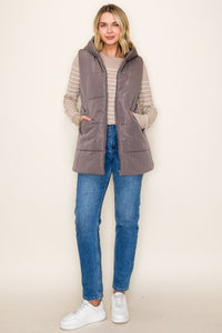 The Briar Hooded Puffer Vest – Gunmetal & Evergreen Mist