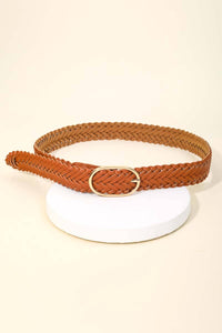 Braided Faux Leather Oval Buckle Belt
