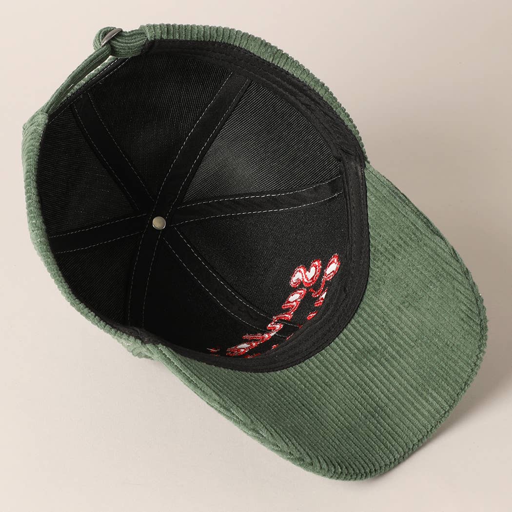 Santa’s Favorite Corduroy Embroidered Hat – Holiday Edition (Green or Pink)