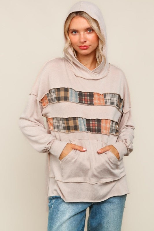 The Rylie Plaid Patchwork Hoodie – Mocha Mist