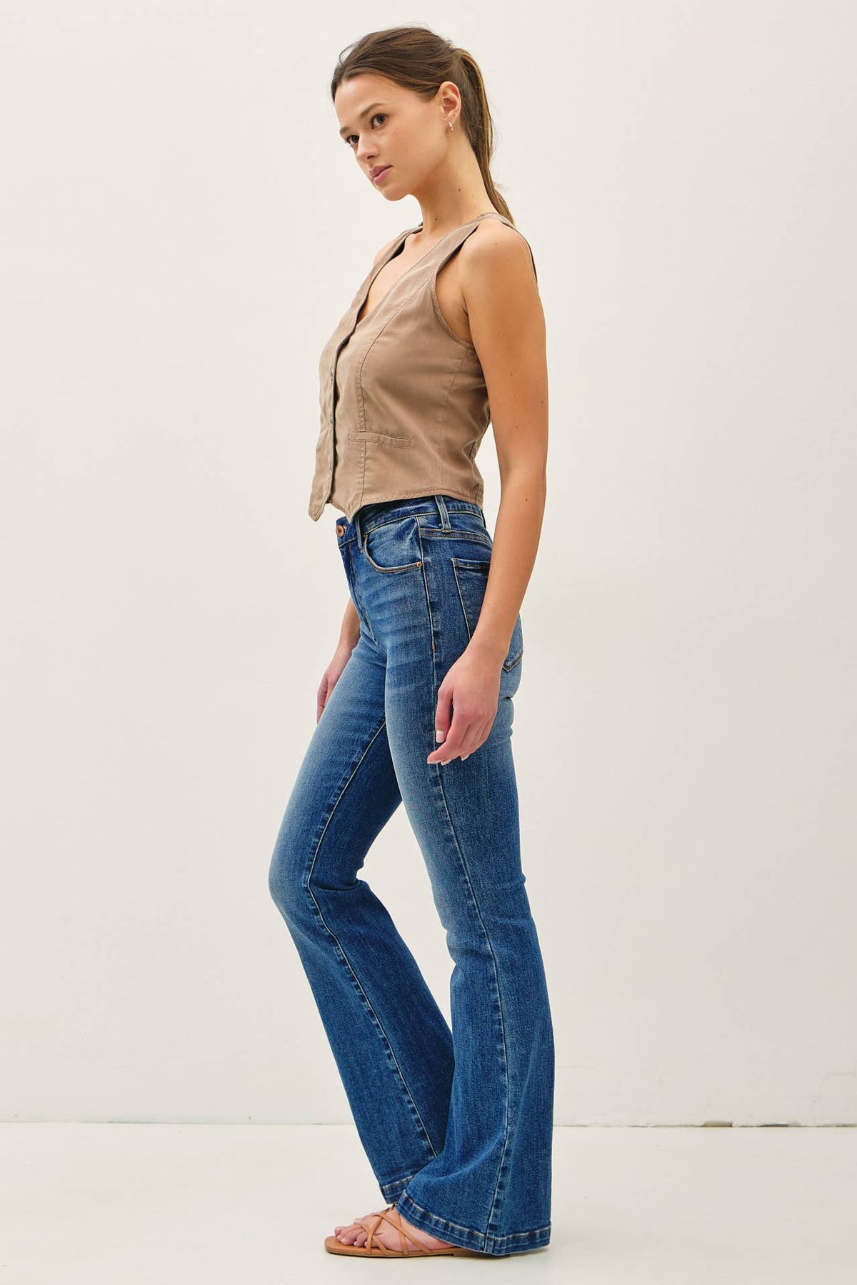 The Delaney Washed Button-Up Vest – Tencel Tailored Fit in Sandstone, Coal, & Clay Rose