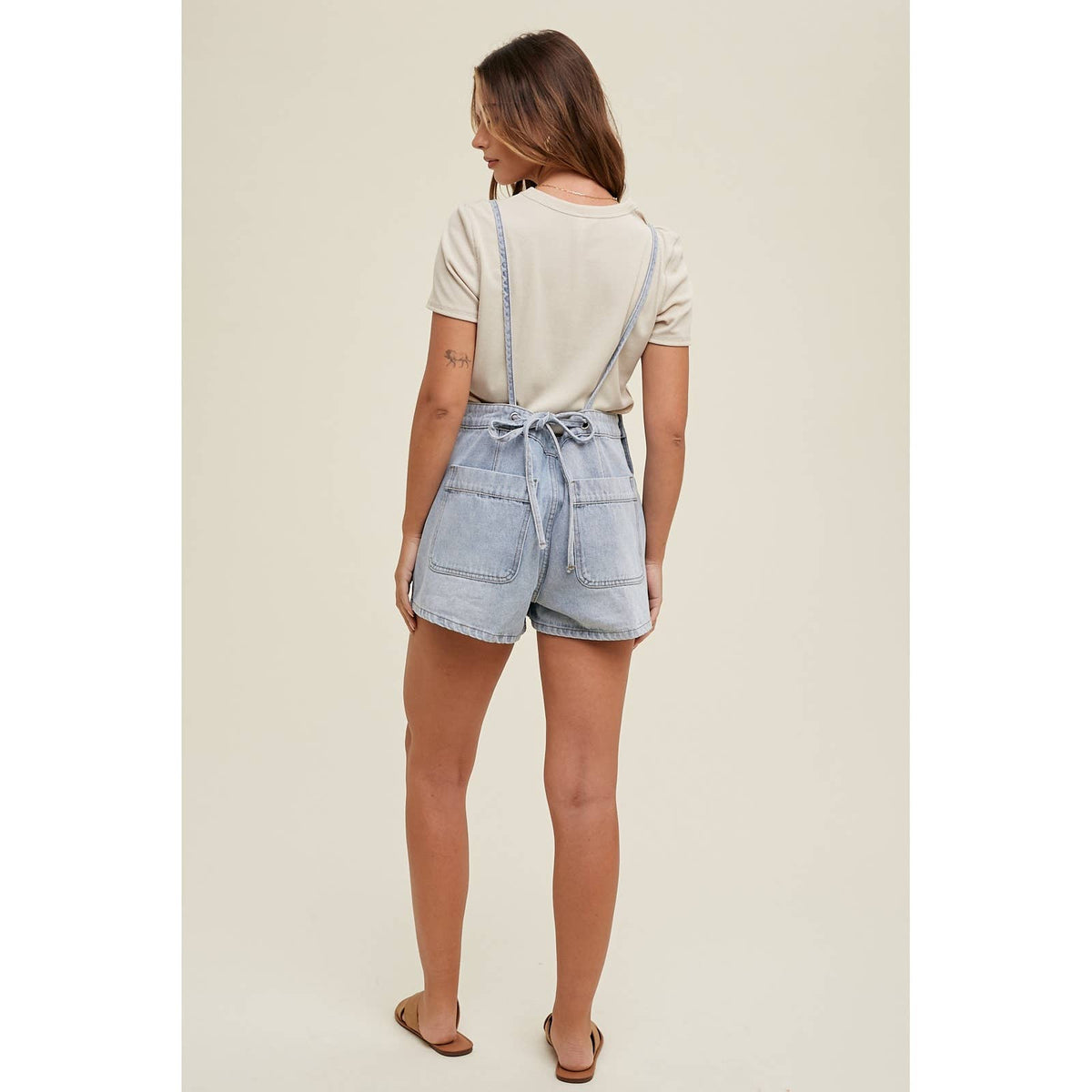 Mia Open Back Denim Romper: Light Wash