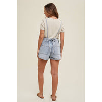 Mia Open Back Denim Romper: Light Wash