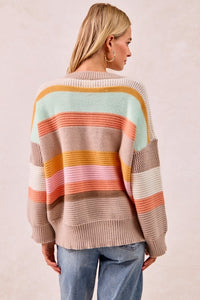 The Mabel Multi Stripe V-Neck Sweater – Pastel Rainbow Knit Pullover