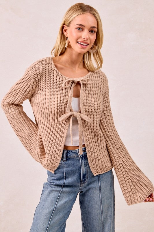The Tessa Bow-Tie Knit Cardigan – Oatmeal