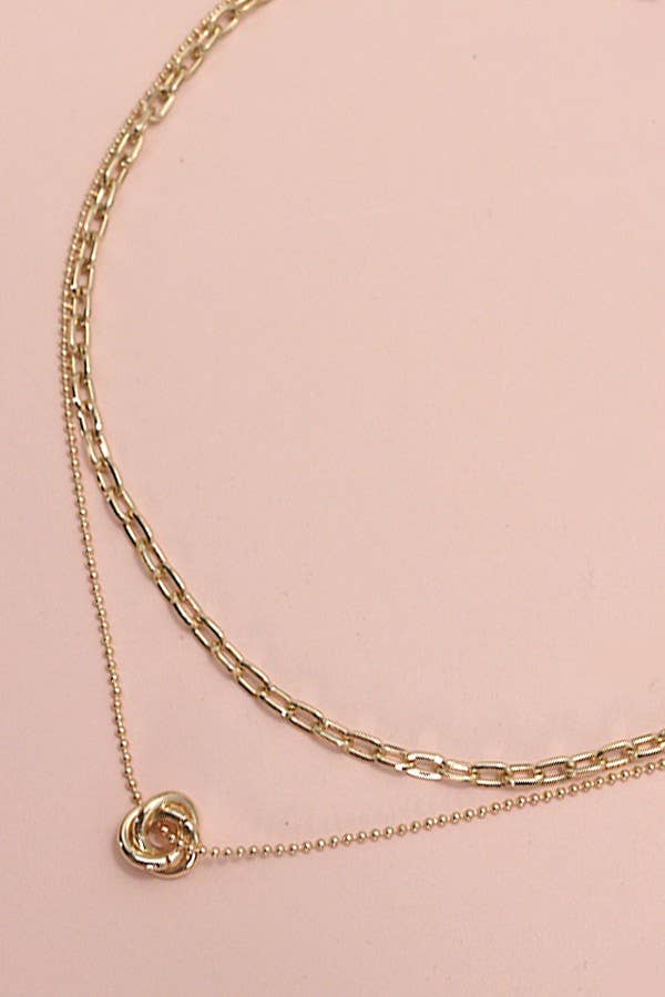 Golden Bloom Double Layer Necklace | Elegant Floral Knot Charm Necklace