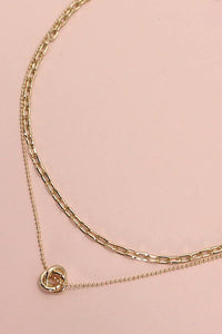 Golden Bloom Double Layer Necklace | Elegant Floral Knot Charm Necklace