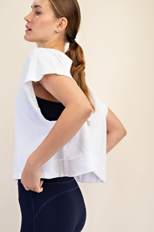 The Emerson Open Back Cotton Slub Tee – Cropped, Oversized Activewear Top
