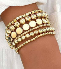 Multi-Chain Beaded Stretch Bracelet Set | Layered Statement Jewelry in Gold & Silve