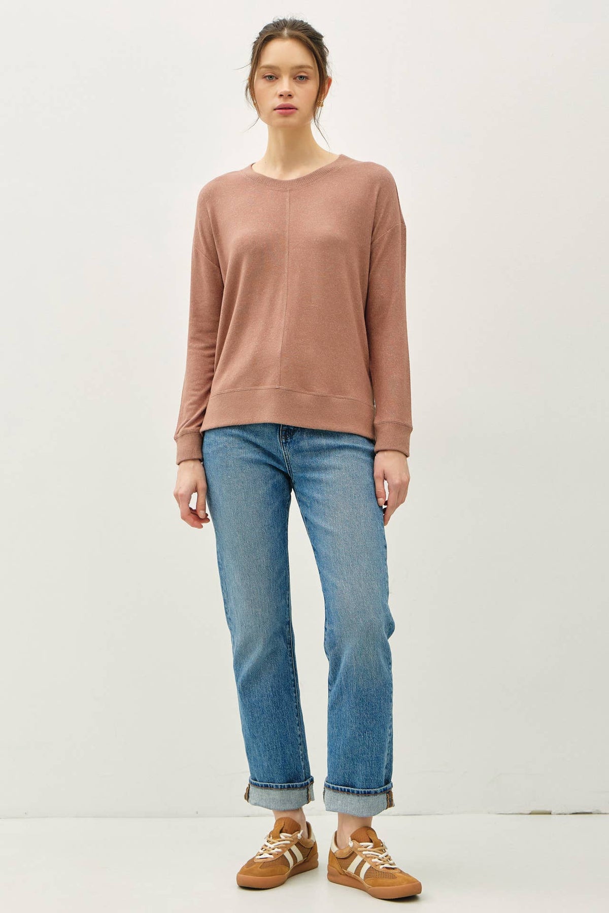 The Remi Hacci Knit Pullover – Soft Gray, Cream & Mocha