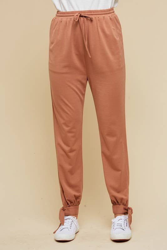 Willow Tie Hem Comfy Casual Joggers - Terracotta
