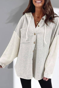The Lennon Knit Sleeve Hooded Button-Up – Heather Gray