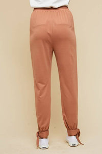 Willow Tie Hem Comfy Casual Joggers - Terracotta