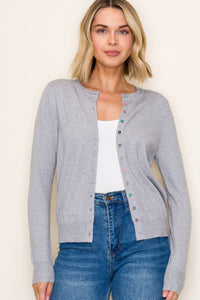 The Hallie Multi-Button Cardigan – Light Heather Grey Knit