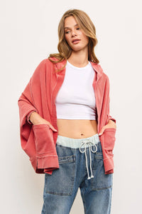 Sierra Vintage Wash Hooded Cardigan – Oversized Thermal Hoodie with Pockets