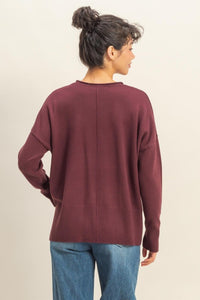 Lenora Drop Shoulder Sweater: Dark Cherry – Relaxed Fit Knit Pullover Top