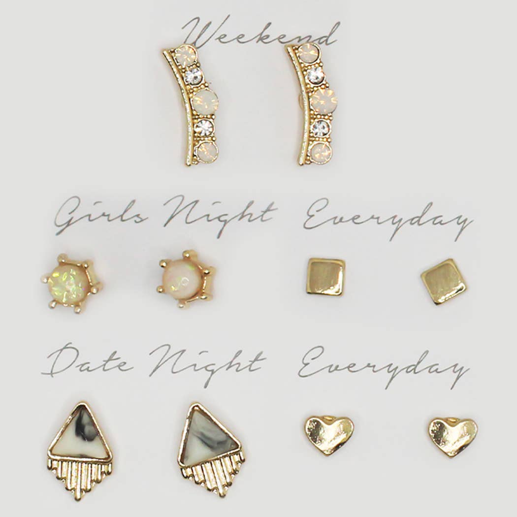 "Stacey" 5-Piece Earring Set with Gift Box – Multi-Style Post Earrings for Everyday, Girls’ Night, and Date Night | Lead & Nickel Compliant