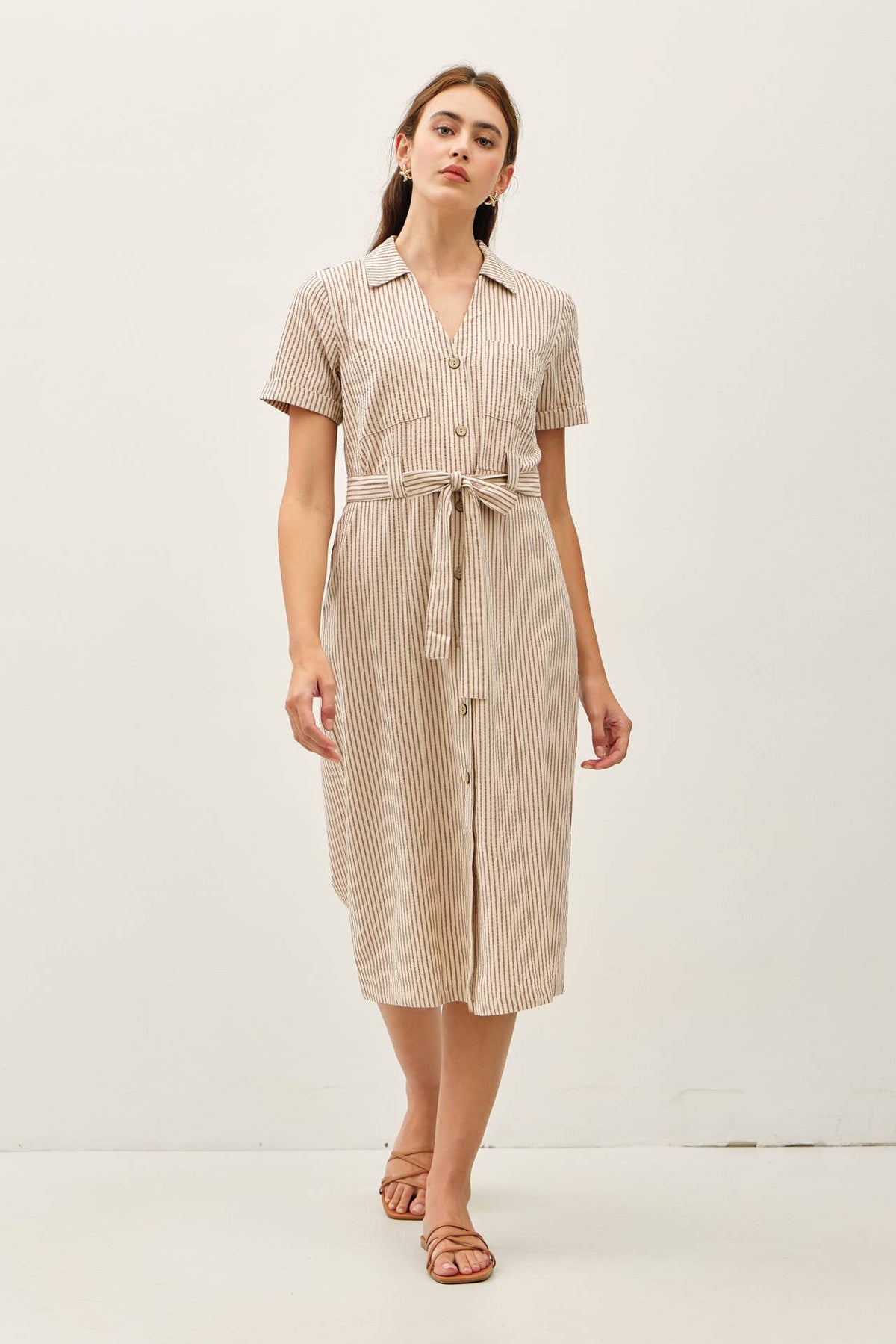 The Monroe Stripe Belted Shirt Dress – Linen Blend Utility Midi
