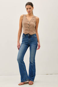 The Delaney Washed Button-Up Vest – Tencel Tailored Fit in Sandstone, Coal, & Clay Rose