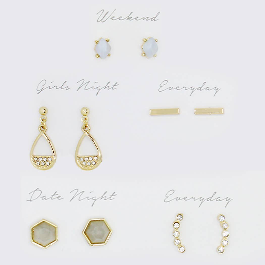 5-Piece Earring Set with Gift Box – Multi-Style Post Earrings for Everyday, Girls’ Night, and Date Night | Lead & Nickel Compliant