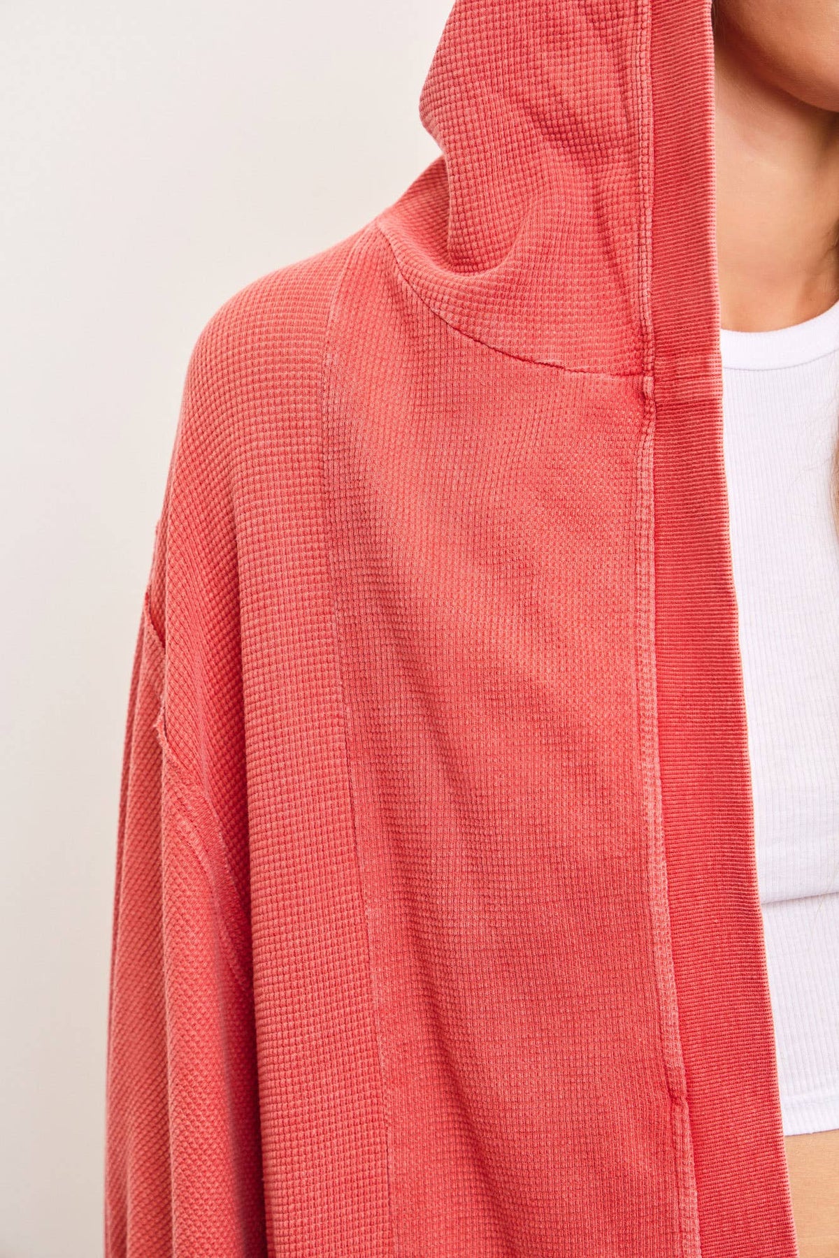 Sierra Vintage Wash Hooded Cardigan – Oversized Thermal Hoodie with Pockets