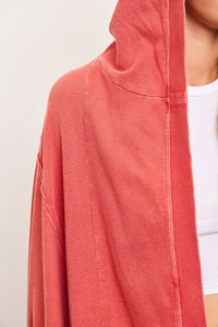 Sierra Vintage Wash Hooded Cardigan – Oversized Thermal Hoodie with Pockets