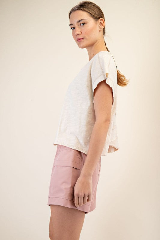The Emerson Open Back Cotton Slub Tee – Cropped, Oversized Activewear Top