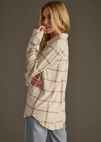 The Sutton Soft Brushed Plaid Button-Up – Beige/ Brown