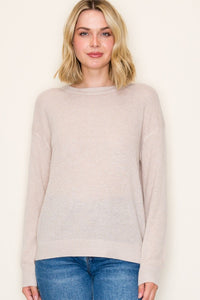 Staccato Lightweight Textured Pullover Sweater – Oatmeal Crew Neck Long Sleeve