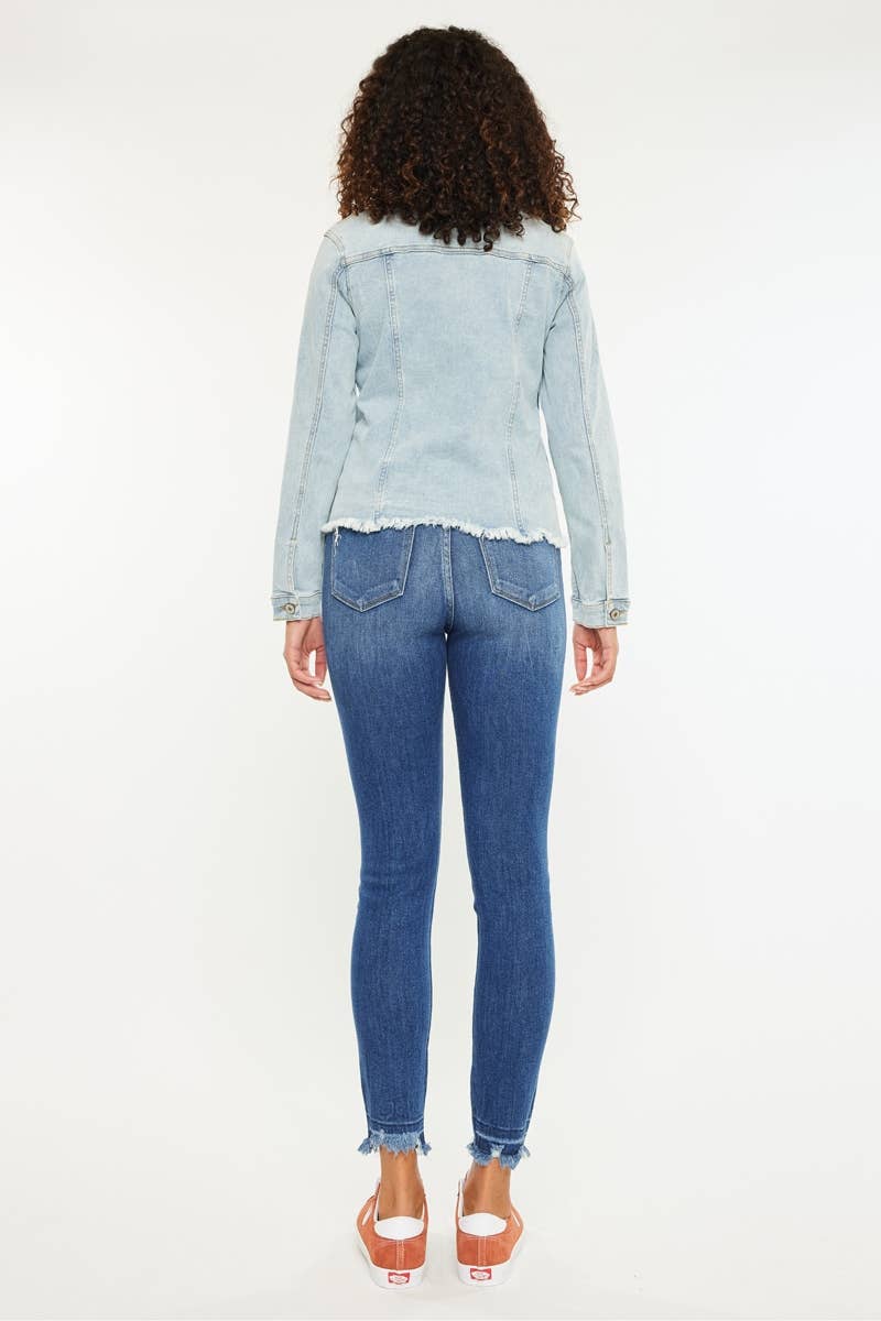 The Dawson Frayed Hem Denim Jacket – Light Wash Comfort Stretch