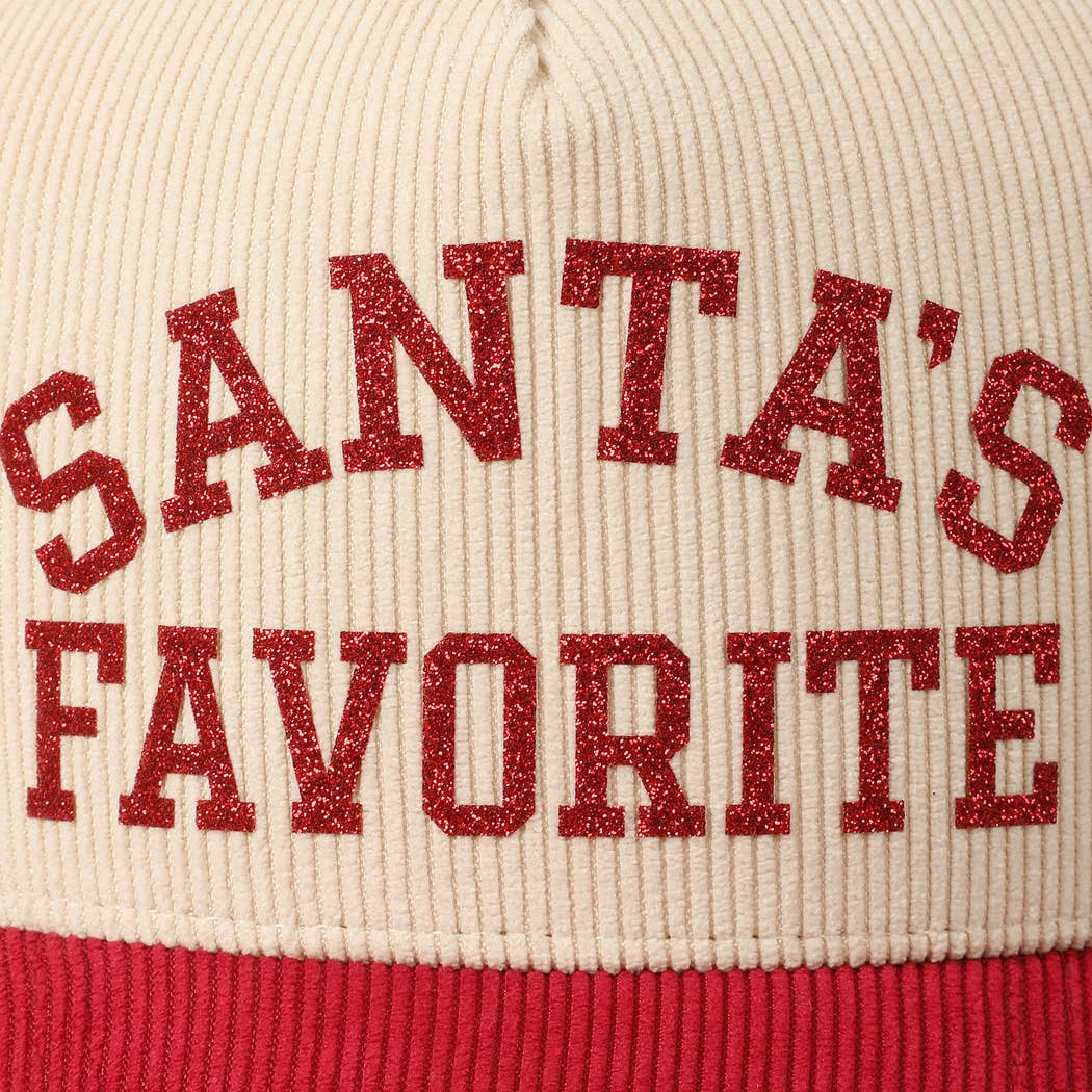 Santa’s Favorite Glitter Corduroy Hat – Red & Black Holiday Edition