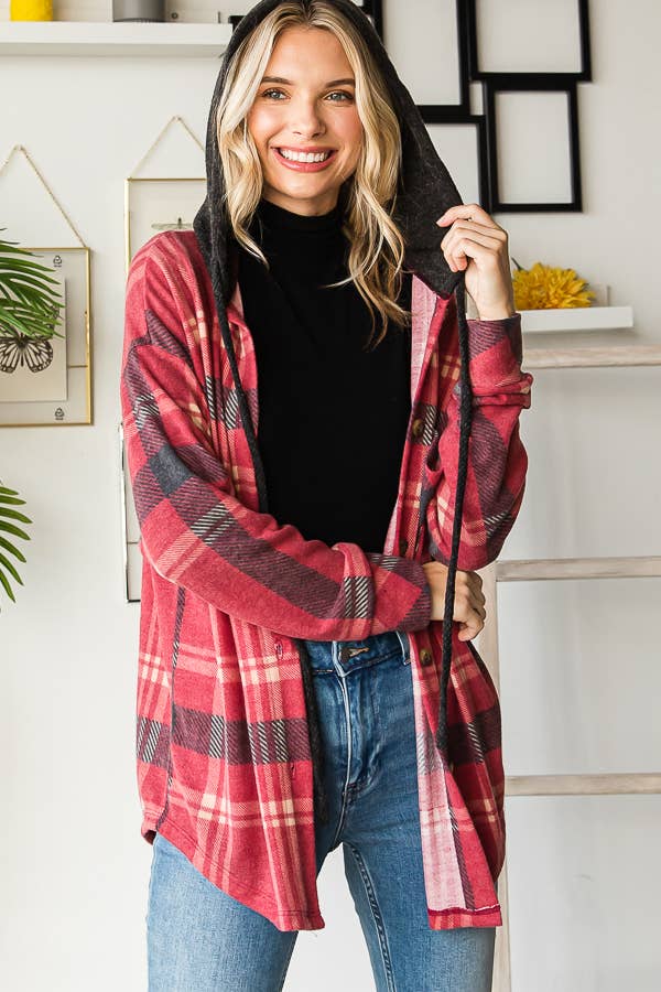 Sutton Plaid Hoodie Shacket – Soft Flannel Button Down with Hood