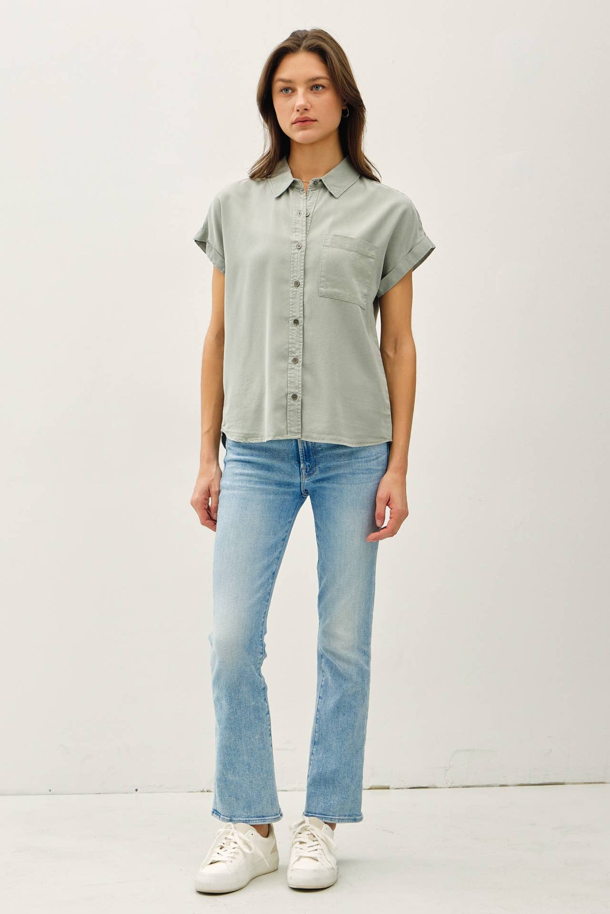 The Hadley Short Sleeve Button Down – Sage, Martini Olive, Toffee