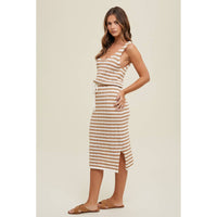 Forever Summer Striped Sweater Midi Dress- Cream/ Taupe
