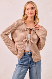The Tessa Bow-Tie Knit Cardigan – Oatmeal