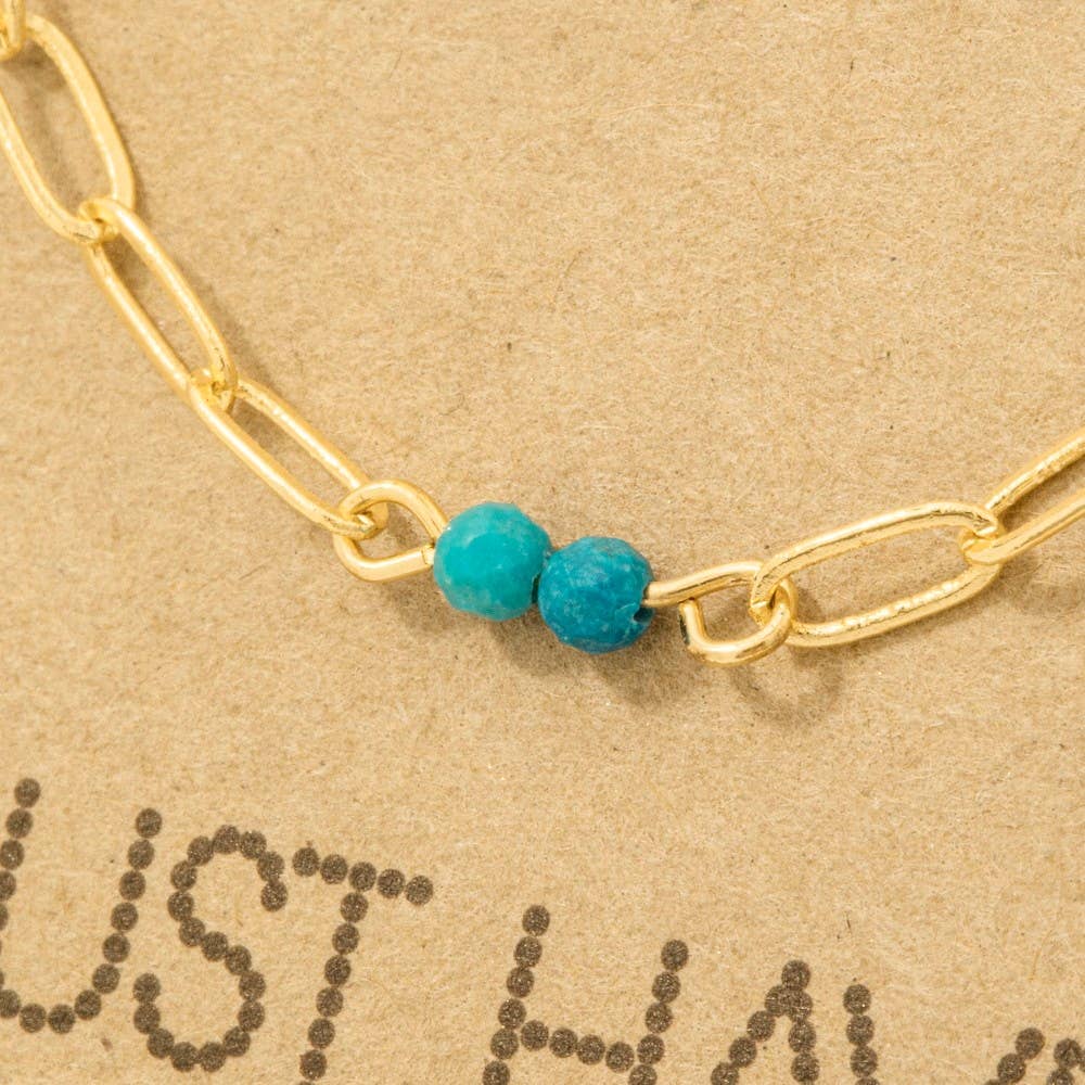 The Cora Gemstone Chain Necklace – Gold Link with Black or Turquoise Beads
