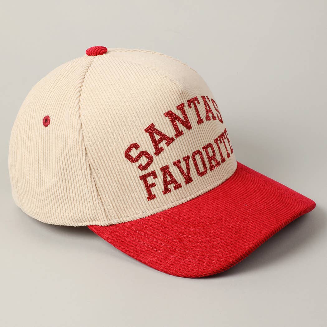 Santa’s Favorite Glitter Corduroy Hat – Red & Black Holiday Edition