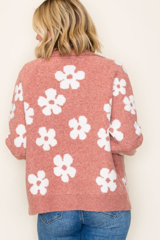 The Maribel Floral Button Front Cardigan – Rust & Ivory