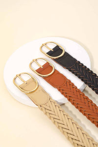 Braided Faux Leather Oval Buckle Belt