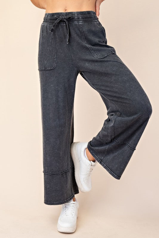 The Marlowe Cropped Mineral Wash Pants – Wide Leg Cotton Lounge Bottoms