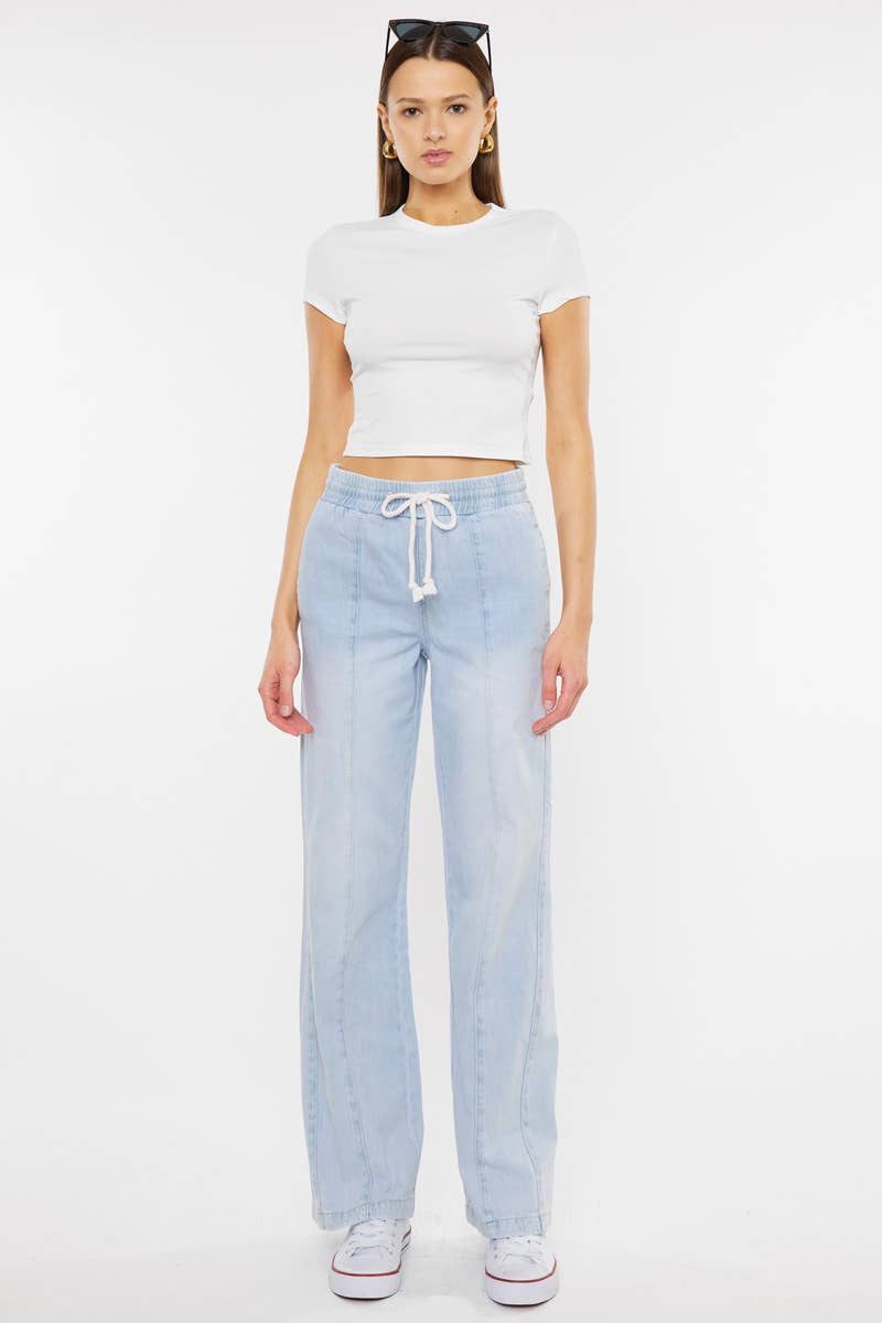 The Delaney Rope Drawstring Wide Leg Jeans – Light Stone Was